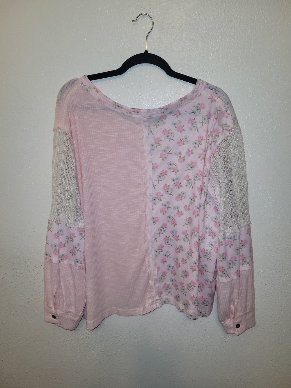 POL Floral Crochet Mixed Media Top Pink Boho Cottagecore Size M - Picture 6 of 7